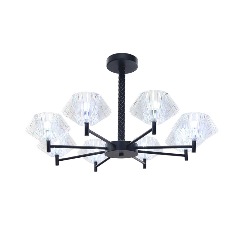 8 Lights Urn Shape Chandelier Modern Metal and Acrylic Pendant Light in Black for Adult Bedroom Clearhalo 'Ceiling Lights' 'Chandeliers' 'Modern Chandeliers' 'Modern' Lighting' 189498