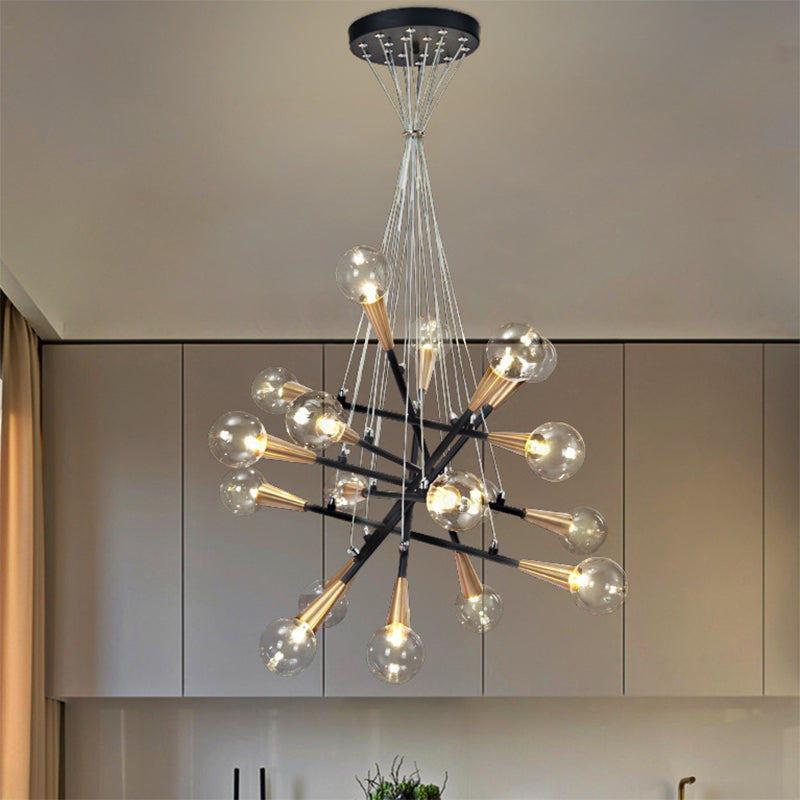 Black Stacked Linear Chandelier Metal 18 Lights Modern Pendant Lamp for Restaurant Kitchen Gold Clearhalo 'Ceiling Lights' 'Chandeliers' 'Glass shade' 'Glass' 'Modern Chandeliers' 'Modern' Lighting' 189501