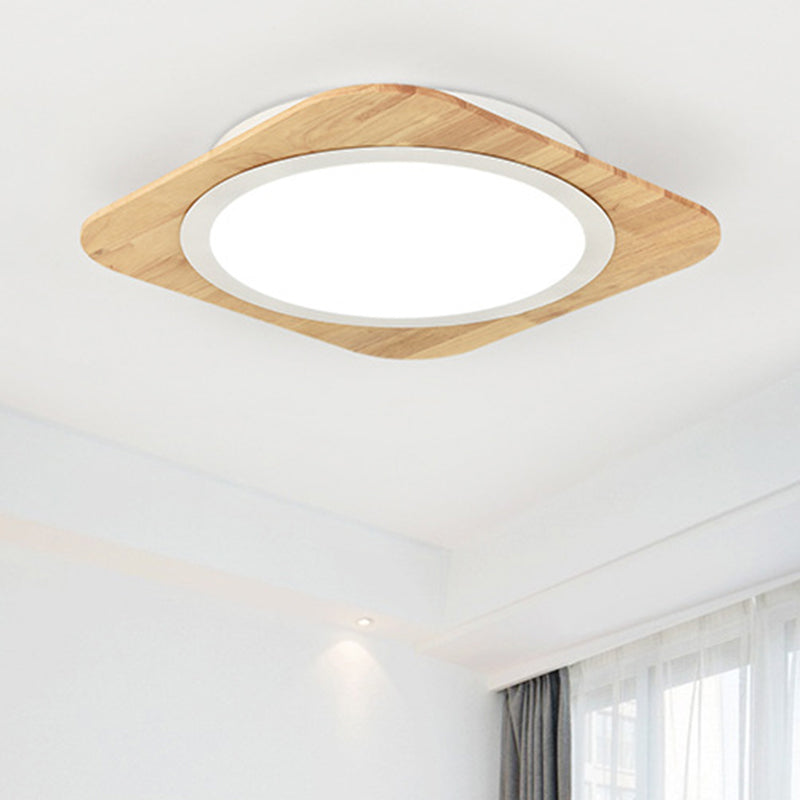 Square Child Bedroom Flush Ceiling Light Wood Nordic Style Ceiling Lamp in Beige Wood Clearhalo 'Ceiling Lights' 'Close To Ceiling Lights' 'Close to ceiling' 'Flush mount' Lighting' 189515