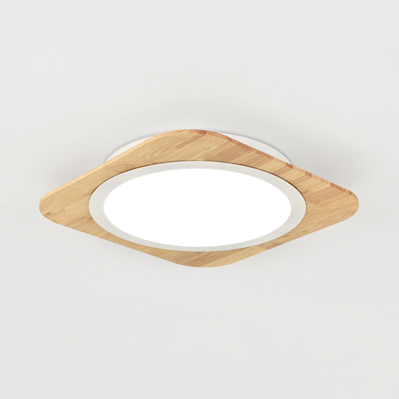 Square Child Bedroom Flush Ceiling Light Wood Nordic Style Ceiling Lamp in Beige Clearhalo 'Ceiling Lights' 'Close To Ceiling Lights' 'Close to ceiling' 'Flush mount' Lighting' 189516