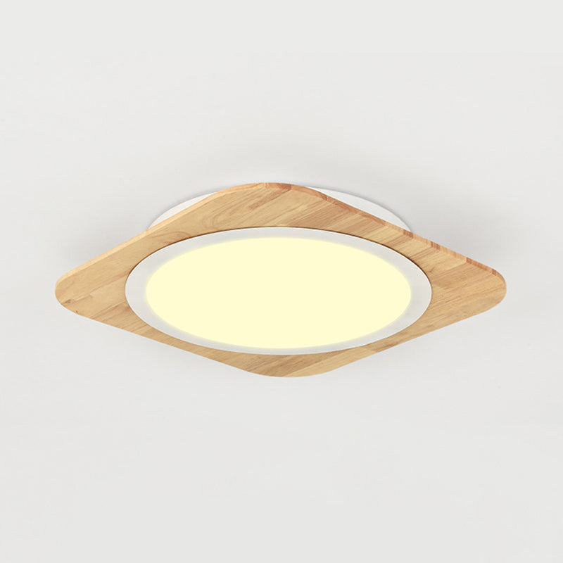 Square Child Bedroom Flush Ceiling Light Wood Nordic Style Ceiling Lamp in Beige Clearhalo 'Ceiling Lights' 'Close To Ceiling Lights' 'Close to ceiling' 'Flush mount' Lighting' 189517