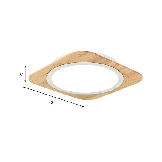 Square Child Bedroom Flush Ceiling Light Wood Nordic Style Ceiling Lamp in Beige Clearhalo 'Ceiling Lights' 'Close To Ceiling Lights' 'Close to ceiling' 'Flush mount' Lighting' 189519