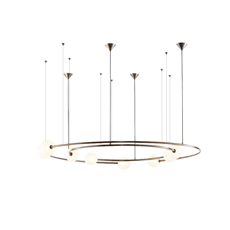 Metallic Universe Chandelier with Orb Shade Living Room 8 Lights Modern Pendant Light in Aged Brass Clearhalo 'Ceiling Lights' 'Chandeliers' 'Modern Chandeliers' 'Modern' Lighting' 189535