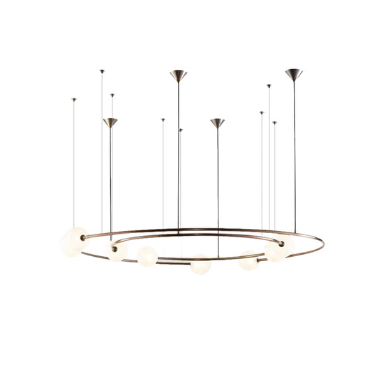 Metallic Universe Chandelier with Orb Shade Living Room 8 Lights Modern Pendant Light in Aged Brass Clearhalo 'Ceiling Lights' 'Chandeliers' 'Modern Chandeliers' 'Modern' Lighting' 189535