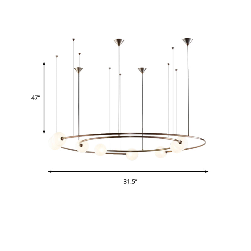 Metallic Universe Chandelier with Orb Shade Living Room 8 Lights Modern Pendant Light in Aged Brass Clearhalo 'Ceiling Lights' 'Chandeliers' 'Modern Chandeliers' 'Modern' Lighting' 189536