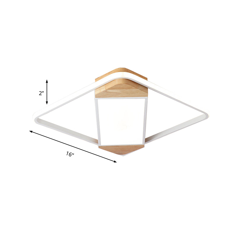 Wood & Acrylic Square Ceiling Lamp Dining Room Nordic Flush Mount Light in White Clearhalo 'Ceiling Lights' 'Close To Ceiling Lights' 'Close to ceiling' 'Flush mount' Lighting' 189541