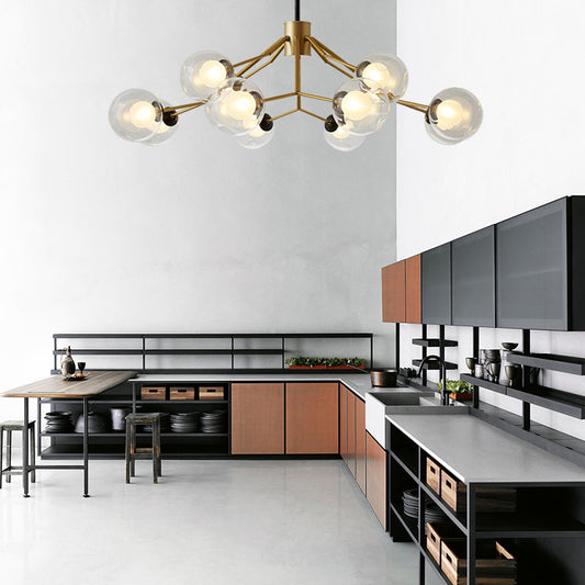 Study Room Modo Pendant Lighting Metal and Glass 12 Lights Modern Chandelier Gold Clearhalo 'Ceiling Lights' 'Chandeliers' 'Modern Chandeliers' 'Modern' Lighting' 189566