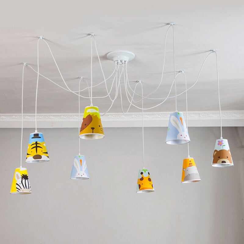 Cartoon Bucket Hanging Light with Animal 8-Light Fabric Pendant Light for Kindergarten Clearhalo 'Ceiling Lights' 'Pendant Lights' 'Pendants' Lighting' 189575