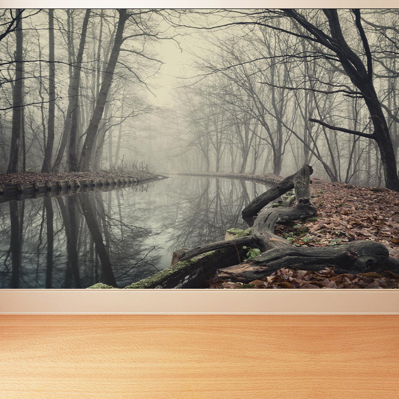 Dark Foggy Forest Mural Wallpaper Scenery Modern Waterproof Wall Art for Bedroom Dark Gray Clearhalo 'Wall Decor' 'Wall Mural' 1895863