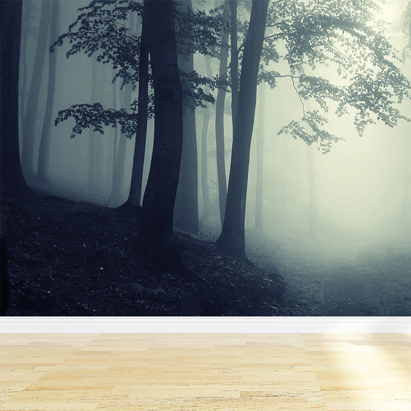 Dark Foggy Forest Mural Wallpaper Scenery Modern Waterproof Wall Art for Bedroom Clearhalo 'Wall Decor' 'Wall Mural' 1895869