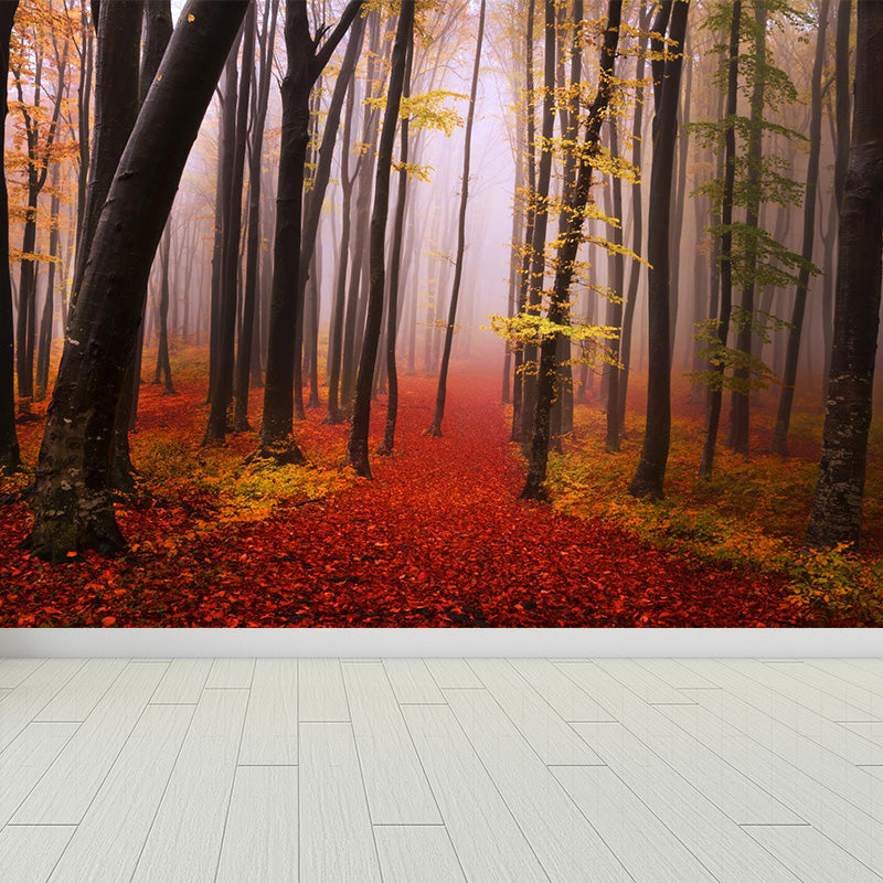 Whole Autumn Forest Mural Modern Mysterious Scenery Wall Art in Dark Color for Home Red Clearhalo 'Wall Decor' 'Wall Mural' 1895933