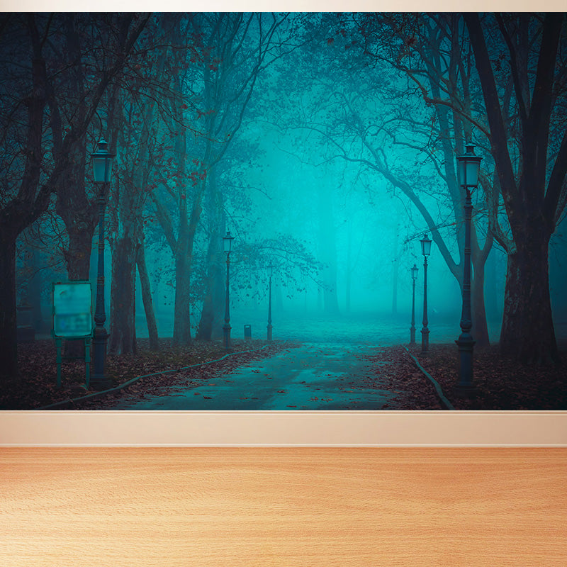 Whole Autumn Forest Mural Modern Mysterious Scenery Wall Art in Dark Color for Home Blue Clearhalo 'Wall Decor' 'Wall Mural' 1895943