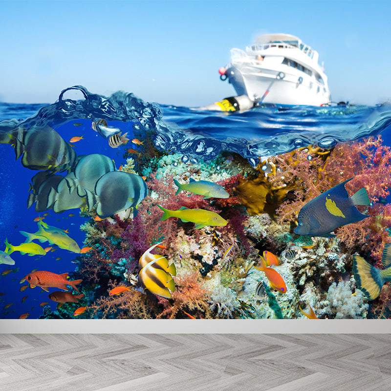 Washable Under Sea Scenery Mural Wallpaper Tropical Non-Woven Wall Covering, Custom Made Clearhalo 'Wall Decor' 'Wall Mural' 1896054