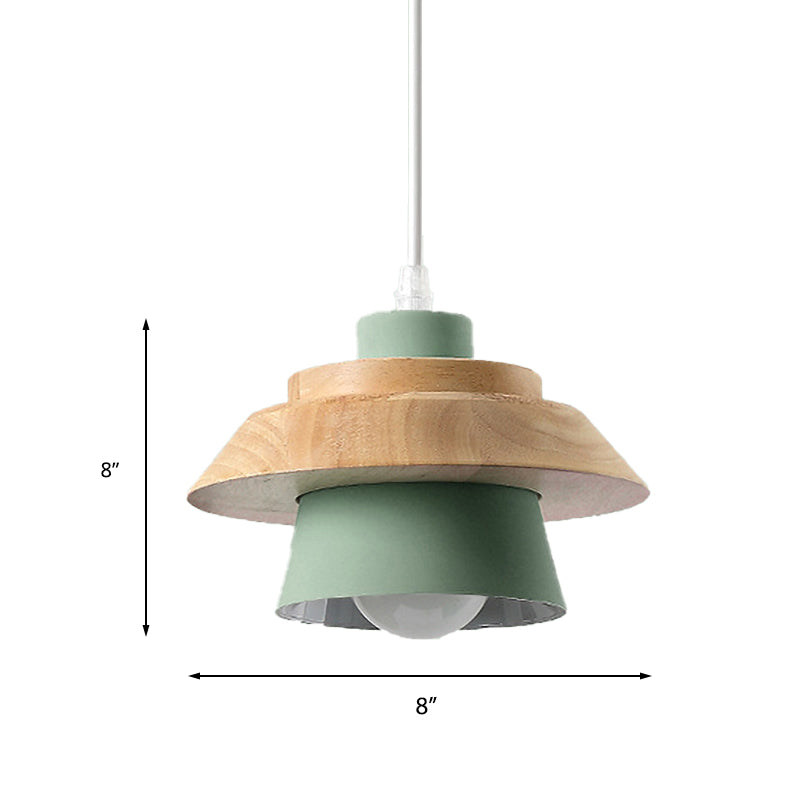 Macaron Style Mushroom Pendant Light Metal Wood 1 Light Hanging Light for Restaurant Clearhalo 'Ceiling Lights' 'Pendant Lights' 'Pendants' Lighting' 189612