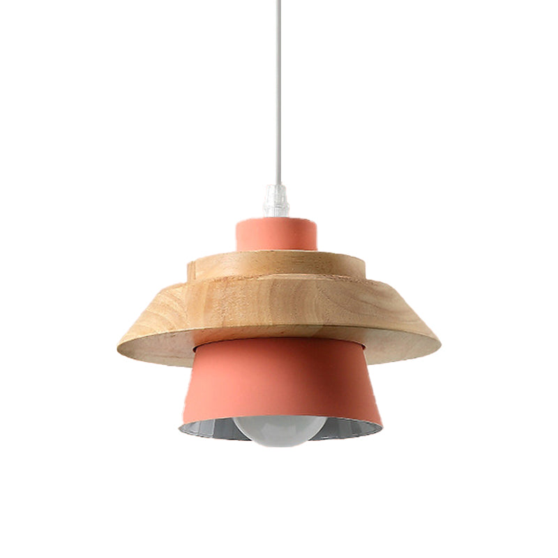 Macaron Style Mushroom Pendant Light Metal Wood 1 Light Hanging Light for Restaurant Clearhalo 'Ceiling Lights' 'Pendant Lights' 'Pendants' Lighting' 189615