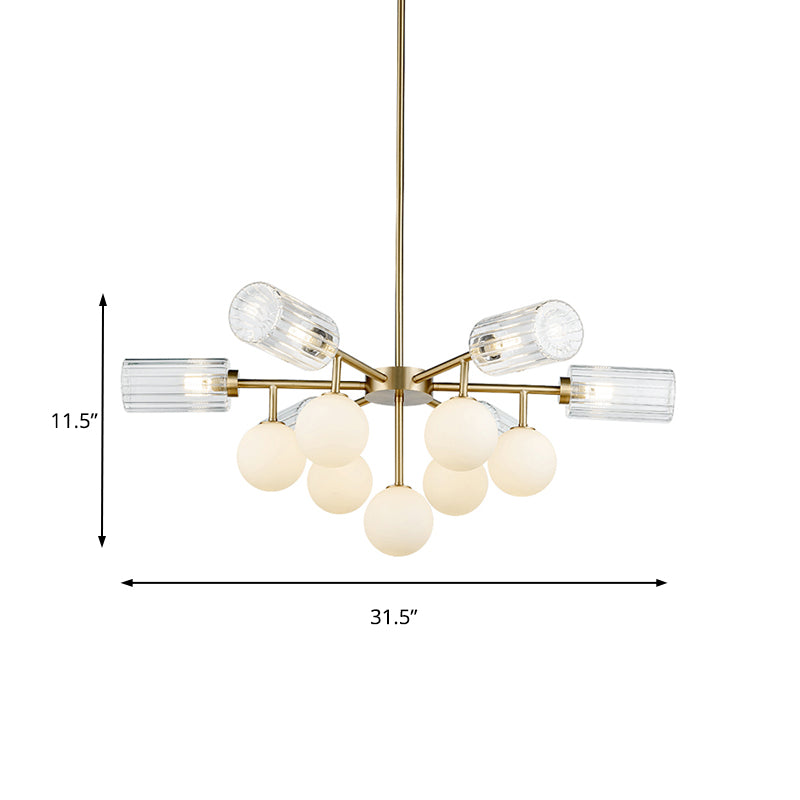 Living Room Hanging Lighting G4 & G9 Glass 13 Lights Elegant Chandelier Light in Brass Clearhalo 'Ceiling Lights' 'Chandeliers' 'Glass shade' 'Glass' 'Modern Chandeliers' 'Modern' Lighting' 189629