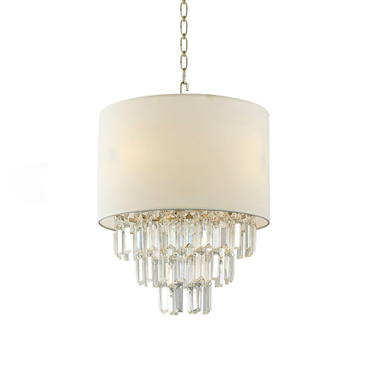 Contemporary Drum Hanging Light with Crystal Deco Fabric White Pendant Light for Kitchen Clearhalo 'Ceiling Lights' 'Pendant Lights' 'Pendants' Lighting' 189637