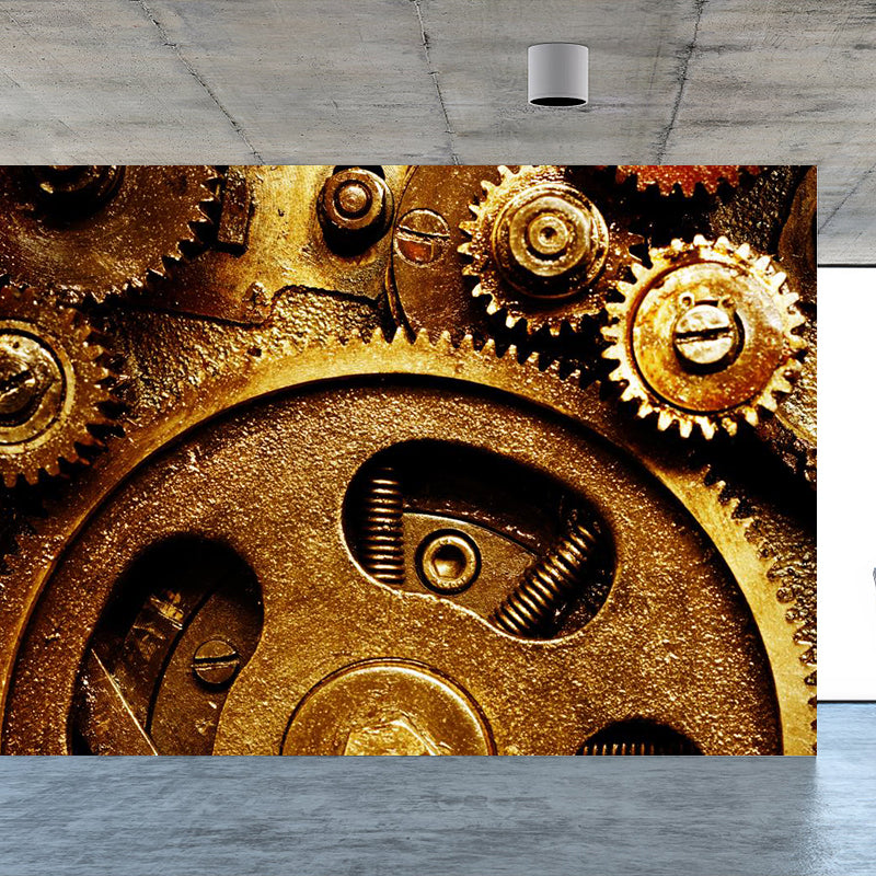 Dark Color Gear Wallpaper Mural Metal Steampunk Waterproofing Wall Art for Garage Brass Clearhalo 'Wall Decor' 'Wall Mural' 1896458