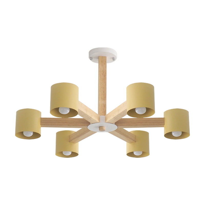 Cylindrical Shade Kid Bedroom Chandelier Wood Modern Style Ceiling Pendant Light Clearhalo 'Ceiling Lights' 'Chandeliers' Lighting' options 189665