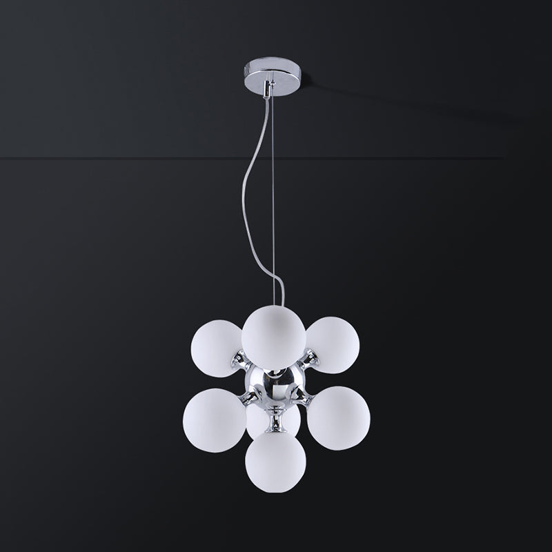 Contemporary Round Shade Chandelier Amber/Smoke/White Glass 9 Lights Pendant Lighting for Hotel Dining Room Clearhalo 'Ceiling Lights' 'Chandeliers' 'Glass shade' 'Glass' 'Modern Chandeliers' 'Modern' Lighting' 189670