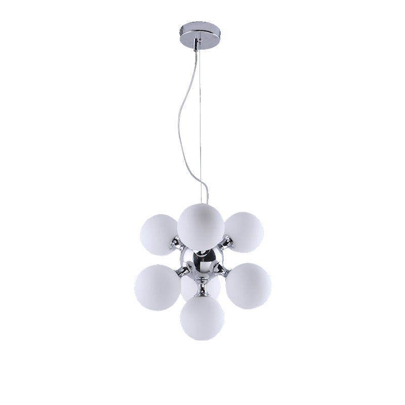 Contemporary Round Shade Chandelier Amber/Smoke/White Glass 9 Lights Pendant Lighting for Hotel Dining Room Clearhalo 'Ceiling Lights' 'Chandeliers' 'Glass shade' 'Glass' 'Modern Chandeliers' 'Modern' Lighting' 189671