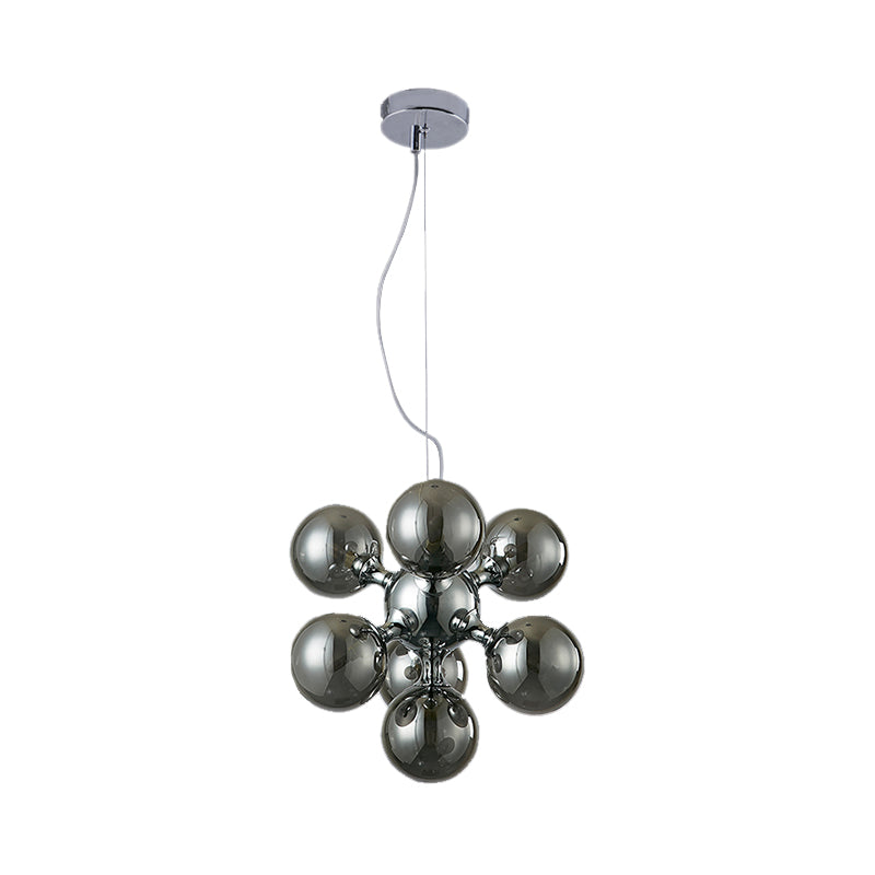 Contemporary Round Shade Chandelier Amber/Smoke/White Glass 9 Lights Pendant Lighting for Hotel Dining Room Clearhalo 'Ceiling Lights' 'Chandeliers' 'Glass shade' 'Glass' 'Modern Chandeliers' 'Modern' Lighting' 189676