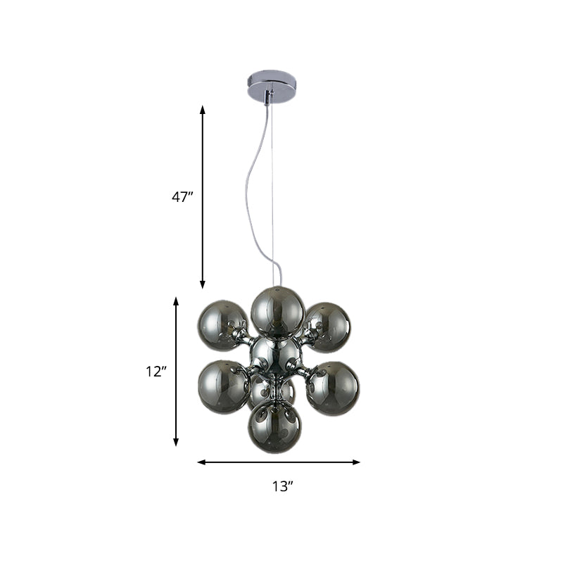 Contemporary Round Shade Chandelier Amber/Smoke/White Glass 9 Lights Pendant Lighting for Hotel Dining Room Clearhalo 'Ceiling Lights' 'Chandeliers' 'Glass shade' 'Glass' 'Modern Chandeliers' 'Modern' Lighting' 189677