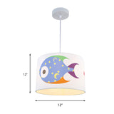 Kids Drum Pendant Light with Fish Fabric Cartoon White Hanging Light Clearhalo 'Ceiling Lights' 'Pendant Lights' 'Pendants' Lighting' 189697