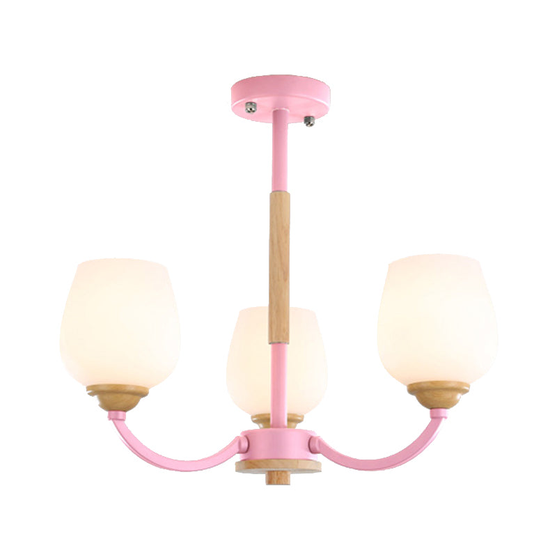 Macaron Loft Bud Shade Chandelier Light Milk Glass Pendant Light in Green/Grey/Pink/White for Child Bedroom Clearhalo 'Ceiling Lights' 'Chandeliers' 'Glass shade' 'Glass' 'Modern Chandeliers' 'Modern' Lighting' 189699