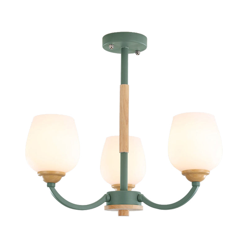 Macaron Loft Bud Shade Chandelier Light Milk Glass Pendant Light in Green/Grey/Pink/White for Child Bedroom Clearhalo 'Ceiling Lights' 'Chandeliers' 'Glass shade' 'Glass' 'Modern Chandeliers' 'Modern' Lighting' 189703