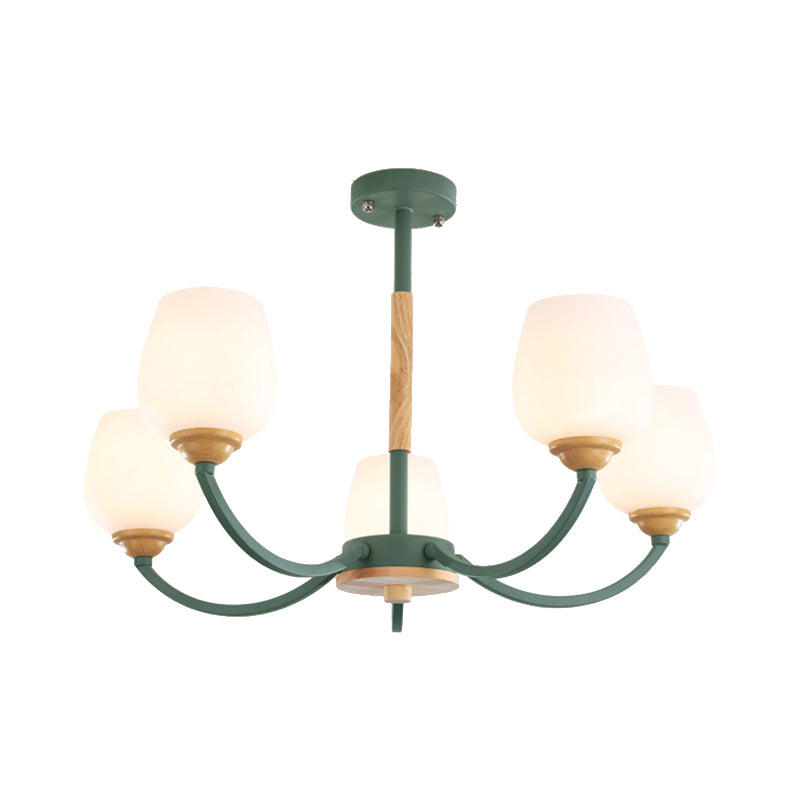 Macaron Loft Bud Shade Chandelier Light Milk Glass Pendant Light in Green/Grey/Pink/White for Child Bedroom Clearhalo 'Ceiling Lights' 'Chandeliers' 'Glass shade' 'Glass' 'Modern Chandeliers' 'Modern' Lighting' 189706