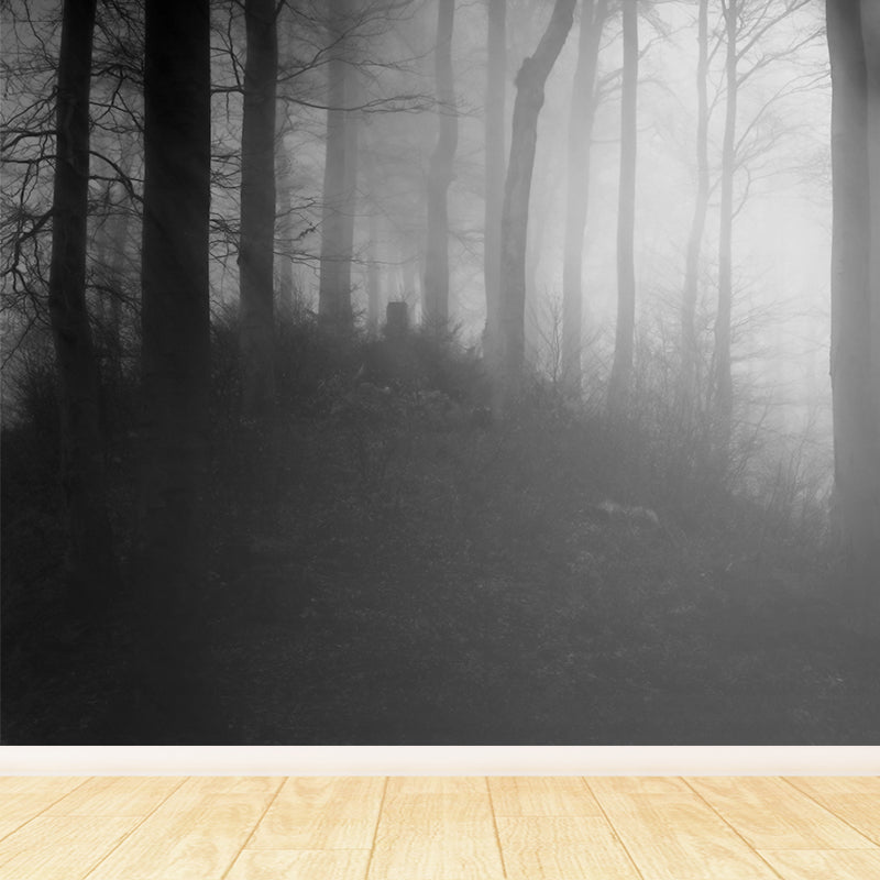 Big Foggy Forest Mural Decal Modern Mysterious Scenery Wall Covering in Pastel Color Clearhalo 'Wall Decor' 'Wall Mural' 1897145