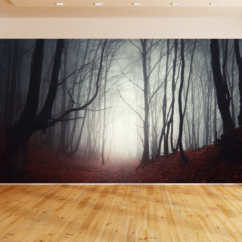 Big Foggy Forest Mural Decal Modern Mysterious Scenery Wall Covering in Pastel Color Clearhalo 'Wall Decor' 'Wall Mural' 1897149