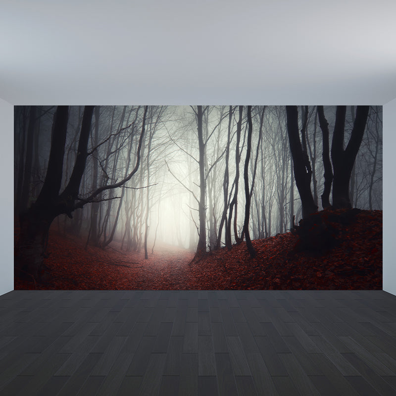 Big Foggy Forest Mural Decal Modern Mysterious Scenery Wall Covering in Pastel Color Clearhalo 'Wall Decor' 'Wall Mural' 1897150