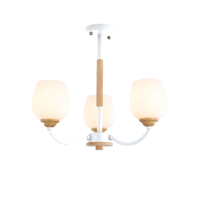 Macaron Loft Bud Shade Chandelier Light Milk Glass Pendant Light in Green/Grey/Pink/White for Child Bedroom Clearhalo 'Ceiling Lights' 'Chandeliers' 'Glass shade' 'Glass' 'Modern Chandeliers' 'Modern' Lighting' 189717