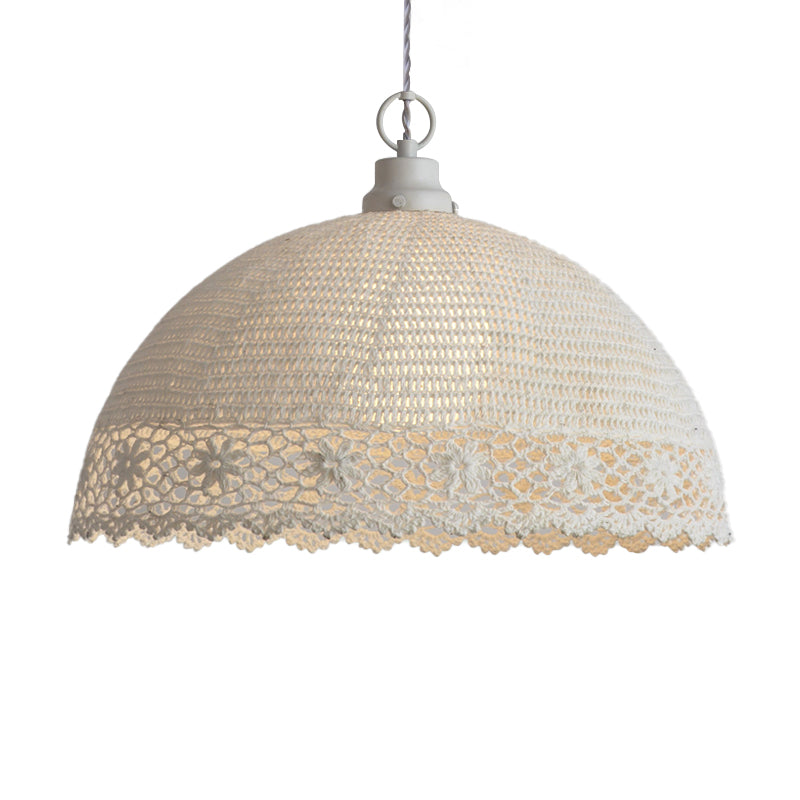 Modern Beige Pendant Light Hollow Dome 1 Bulb Fabric Ceiling Lamp for Cafe Clearhalo 'Ceiling Lights' 'Pendant Lights' 'Pendants' Lighting' 189720