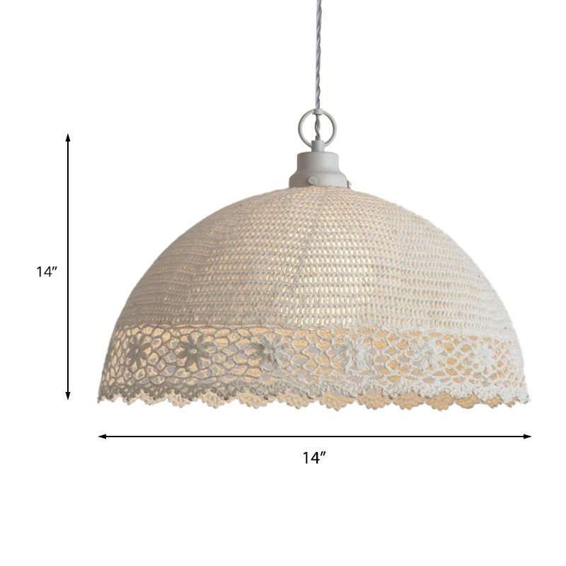 Modern Beige Pendant Light Hollow Dome 1 Bulb Fabric Ceiling Lamp for Cafe Clearhalo 'Ceiling Lights' 'Pendant Lights' 'Pendants' Lighting' 189721