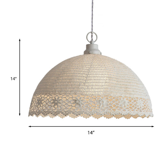 Modern Beige Pendant Light Hollow Dome 1 Bulb Fabric Ceiling Lamp for Cafe Clearhalo 'Ceiling Lights' 'Pendant Lights' 'Pendants' Lighting' 189721