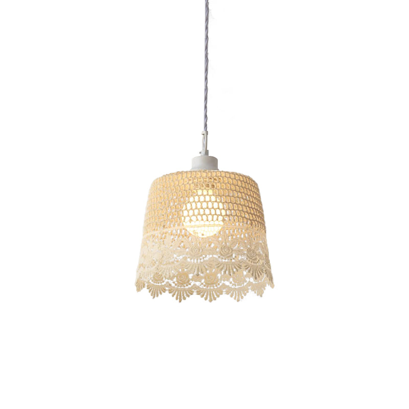 Simple Style Drum Pendant Lamp Fabric 1 Light Beige Hanging Light for Restaurant Clearhalo 'Ceiling Lights' 'Pendant Lights' 'Pendants' Lighting' 189724