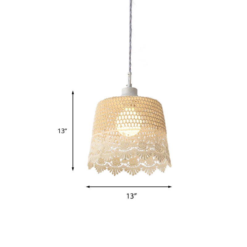 Simple Style Drum Pendant Lamp Fabric 1 Light Beige Hanging Light for Restaurant Clearhalo 'Ceiling Lights' 'Pendant Lights' 'Pendants' Lighting' 189725