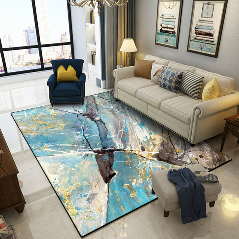 Aesthetic Abstract Watercolor Pattern Rug Blue Simplicity Rug Polyester Washable Non-Slip Pet Friendly Area Rug for Parlour Blue Clearhalo 'Area Rug' 'Rug' 1897299