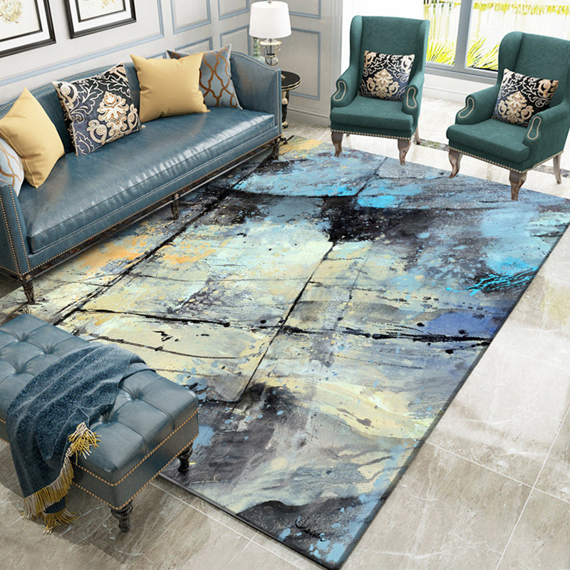 Aesthetic Abstract Watercolor Pattern Rug Blue Simplicity Rug Polyester Washable Non-Slip Pet Friendly Area Rug for Parlour Dark Blue Clearhalo 'Area Rug' 'Rug' 1897307