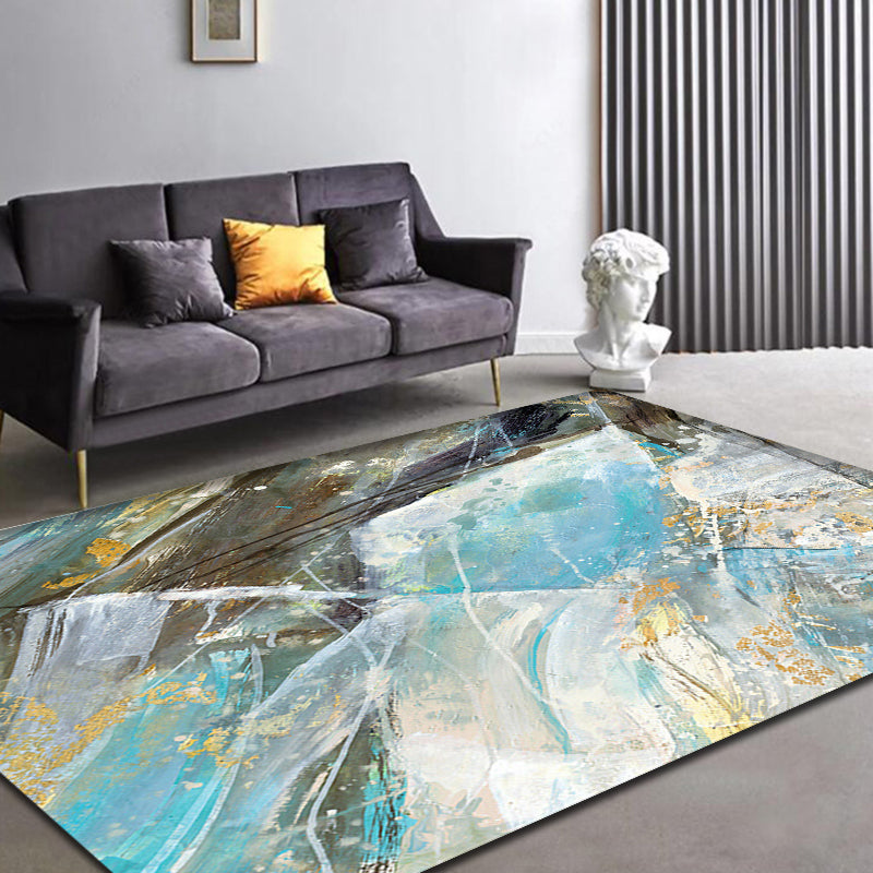 Aesthetic Abstract Watercolor Pattern Rug Blue Simplicity Rug Polyester Washable Non-Slip Pet Friendly Area Rug for Parlour Clearhalo 'Area Rug' 'Rug' 1897311