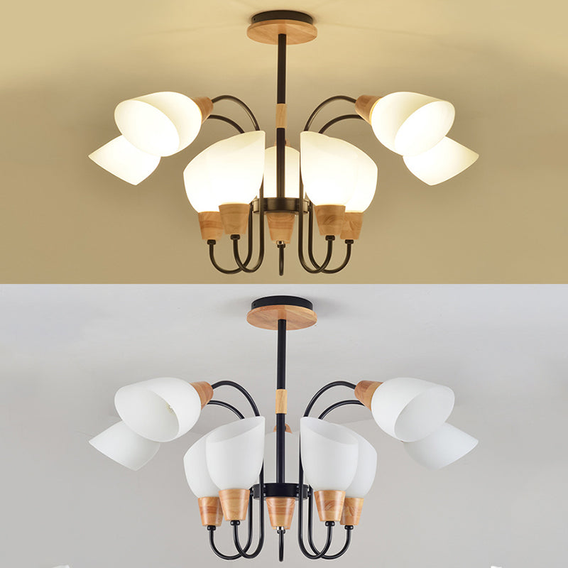 Modern White Suspension Light Bud Shape Frosted Glass Chandelier for Living Room Kitchen Clearhalo 'Ceiling Lights' 'Chandeliers' 'Glass shade' 'Glass' 'Modern Chandeliers' 'Modern' Lighting' 189734