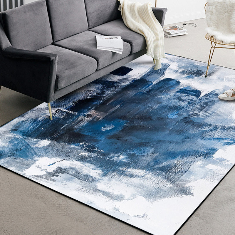 Blue Living Room Rug Modernism Brushstroke Pattern Rug Polyester Machine Washable Non-Slip Backing Carpet Navy Clearhalo 'Area Rug' 'Rug' 1897369