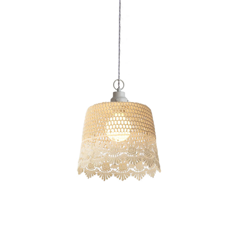 Contemporary Cylinder Hanging Light Single Head Fabric Ceiling Pendant in Beige for Study Room Clearhalo 'Ceiling Lights' 'Pendant Lights' 'Pendants' Lighting' 189737