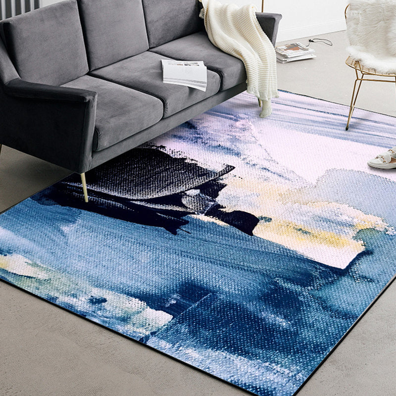 Blue Living Room Rug Modernism Brushstroke Pattern Rug Polyester Machine Washable Non-Slip Backing Carpet Ocean Blue Clearhalo 'Area Rug' 'Rug' 1897375