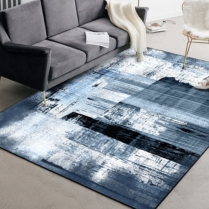 Blue Living Room Rug Modernism Brushstroke Pattern Rug Polyester Machine Washable Non-Slip Backing Carpet Dark Blue Clearhalo 'Area Rug' 'Rug' 1897376