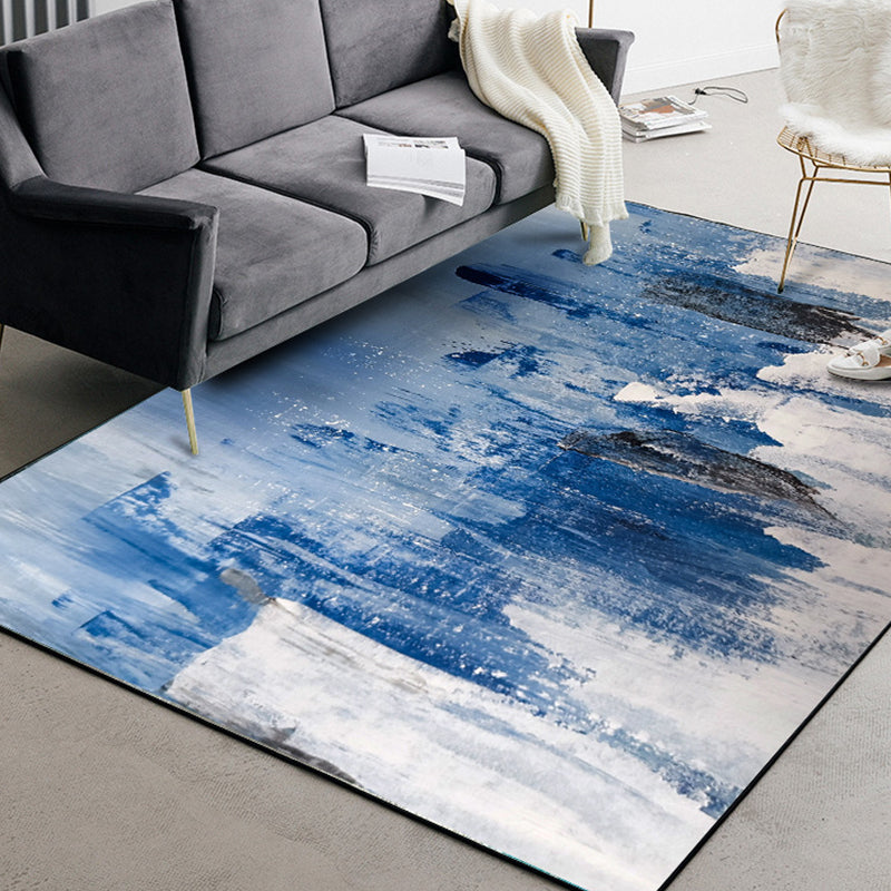 Blue Living Room Rug Modernism Brushstroke Pattern Rug Polyester Machine Washable Non-Slip Backing Carpet Blue Clearhalo 'Area Rug' 'Rug' 1897377