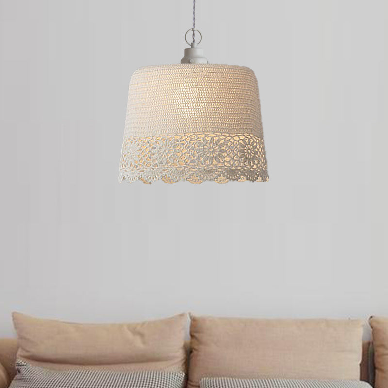 Adult Bedroom Drum Hanging Light Fabric One Head Modern Stylish Beige Pendant Light Clearhalo 'Ceiling Lights' 'Pendant Lights' 'Pendants' Lighting' 189739